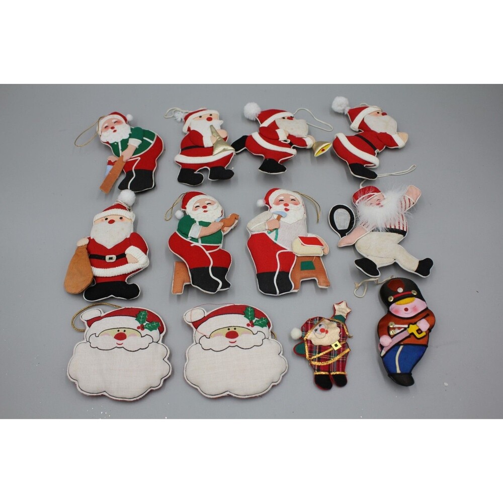 Vintage Santas MCM Christmas Decor Lot Of 12 Santa Claus Plush Ornaments CUTE